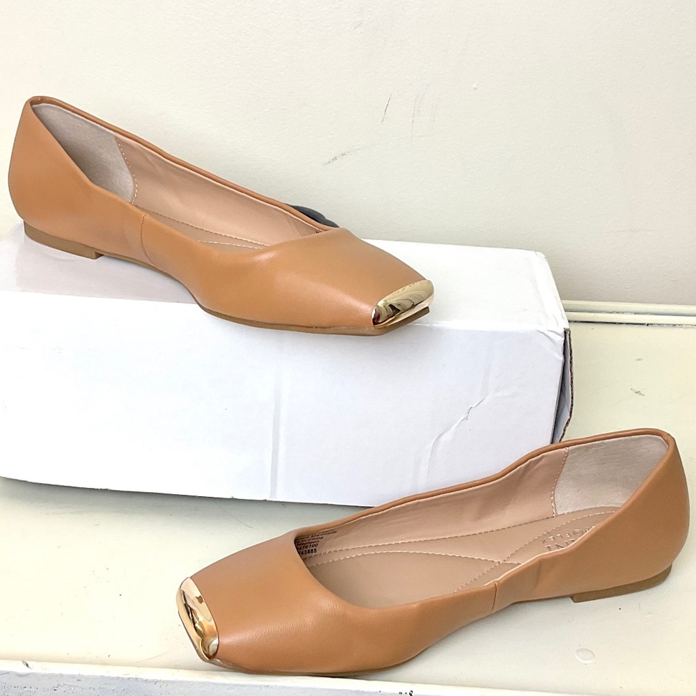 Alfani Womens Neptoon Step n Flex Cognac Faux Leather Square Toe Ballet Sz 5.5M - Picture 2 of 11